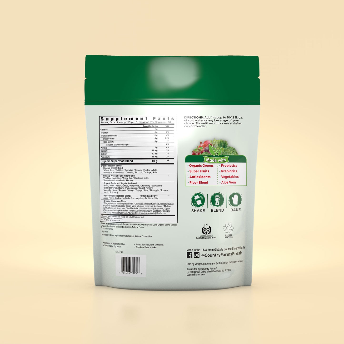 Super Greens Powder - 60 Servings - Unflavored